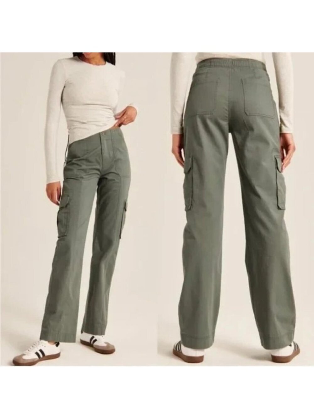 Abercrombie Fitch Womens Cargo Pants Sz 10 Olive High Rise Relaxed - Picture 15 of 15